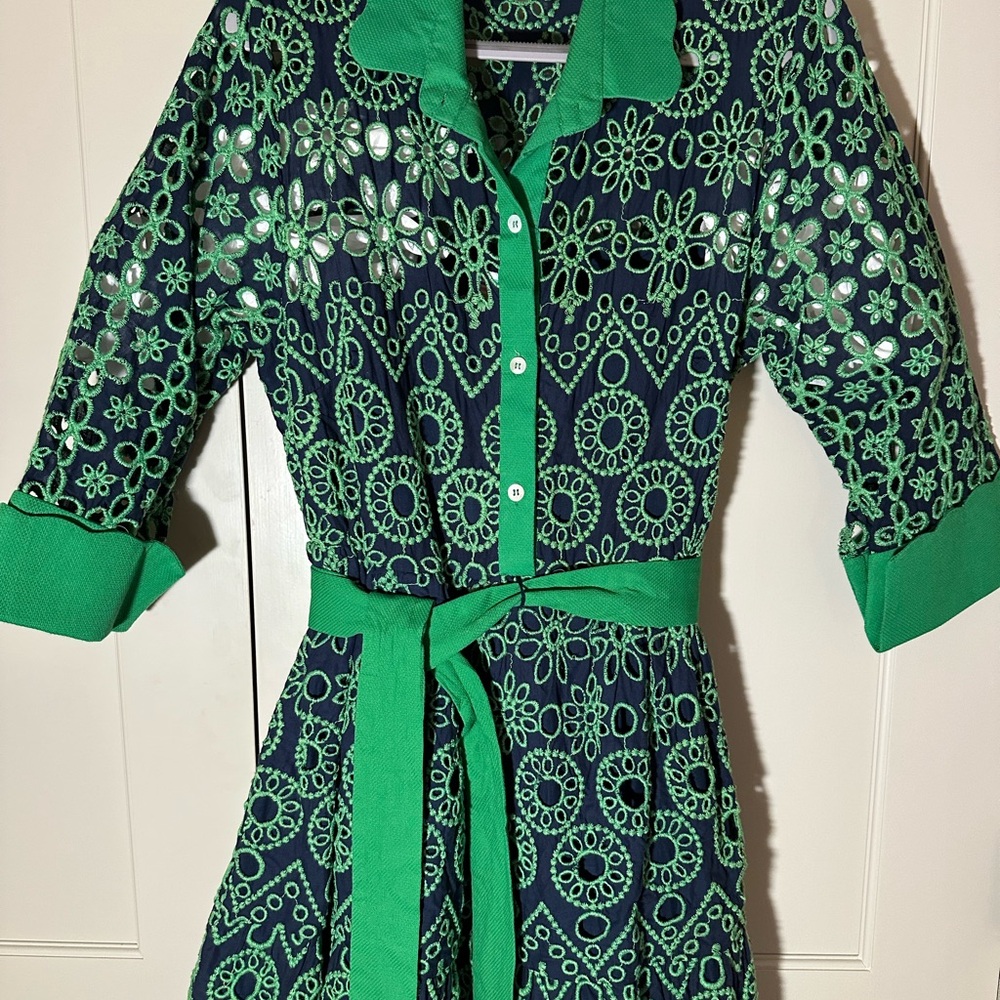 Gretchen Scott Designs Green and Navy Little Bo Peep eyelet midi dress - Picture 5 of 9